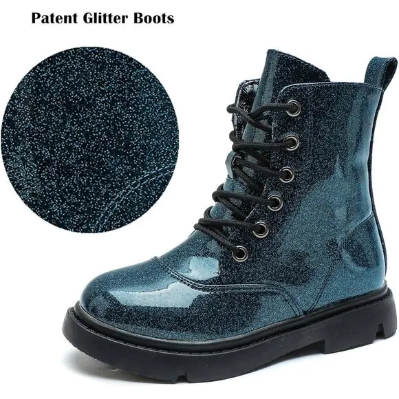 ⭐ Boys Girls Waterproof Mid-Calf Combat Boots Lace-Up Glitter Toddler to Big Kid