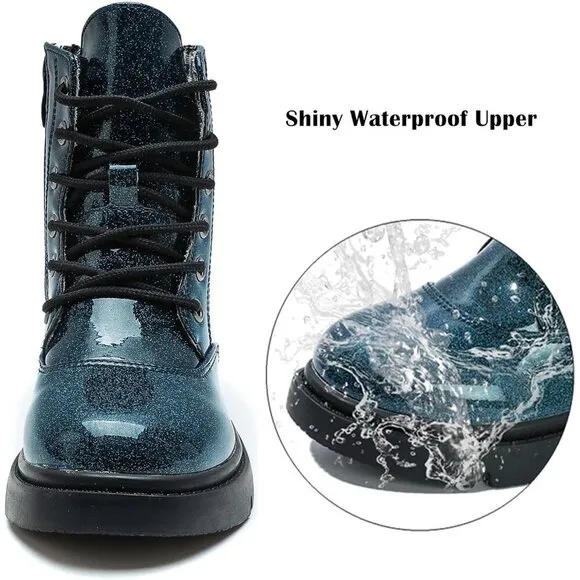 ⭐ Boys Girls Waterproof Mid-Calf Combat Boots Lace-Up Glitter Toddler to Big Kid