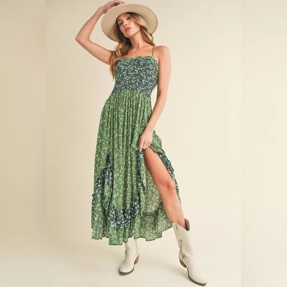 *** Green Ruffled Tiered Maxi Summer Dress
