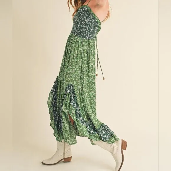*** Green Ruffled Tiered Maxi Summer Dress