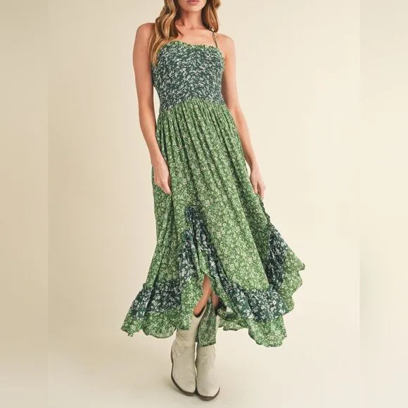 *** Green Ruffled Tiered Maxi Summer Dress