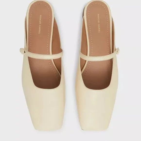 - Mansur Gavriel Square Toe Leather Mary Jane Mule Cream Womens Size  7 NW…