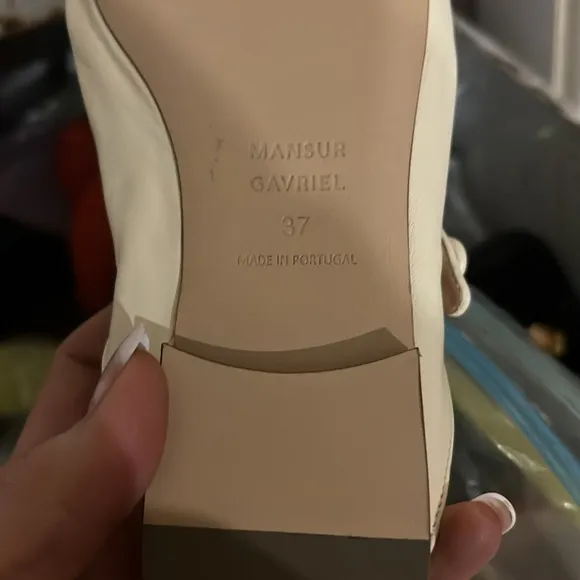 - Mansur Gavriel Square Toe Leather Mary Jane Mule Cream Womens Size  7 NW…