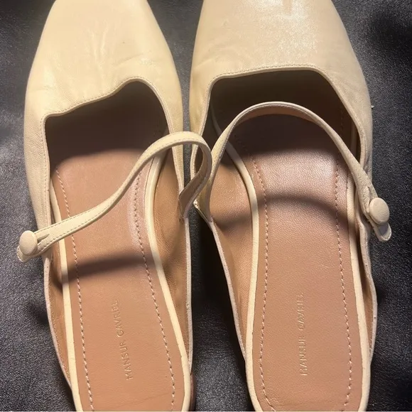 - Mansur Gavriel Square Toe Leather Mary Jane Mule Cream Womens Size  7 NW…