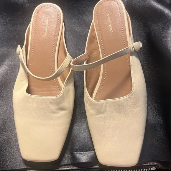- Mansur Gavriel Square Toe Leather Mary Jane Mule Cream Womens Size  7 NW…