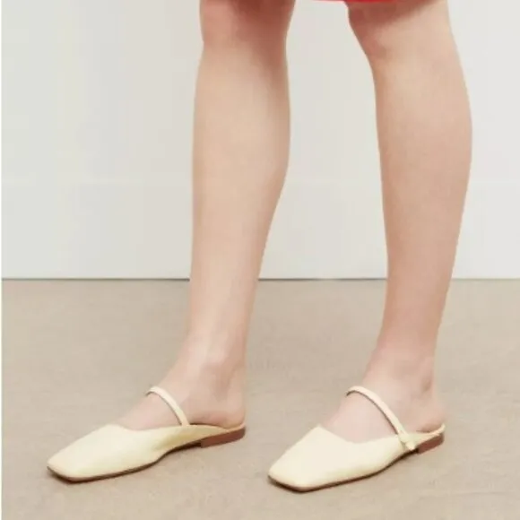 - Mansur Gavriel Square Toe Leather Mary Jane Mule Cream Womens Size  7 NW…