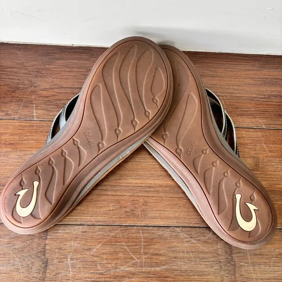 🩶 OluKai U'I Casual Leather Thong Sandals in Pewter - size 10