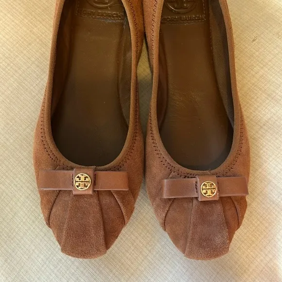 🇪🇸 Tory Burch Ally Soho Lux Suede Ballet Flat Wild Almond Size 5