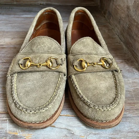 🤍 Weejuns by G.H. Bass Lindsay Loafers Suede Gold Horse Bit Size 7.5 Taupe
