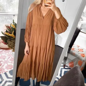 🍂 YOUNG FABULOUS &amp; BROKE BOHO BROWN LOOSE FIT MAXI   CAMISOLE DRESS!