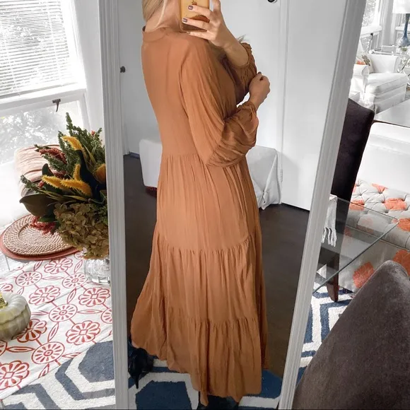 🍂 YOUNG FABULOUS &amp; BROKE BOHO BROWN LOOSE FIT MAXI   CAMISOLE DRESS!