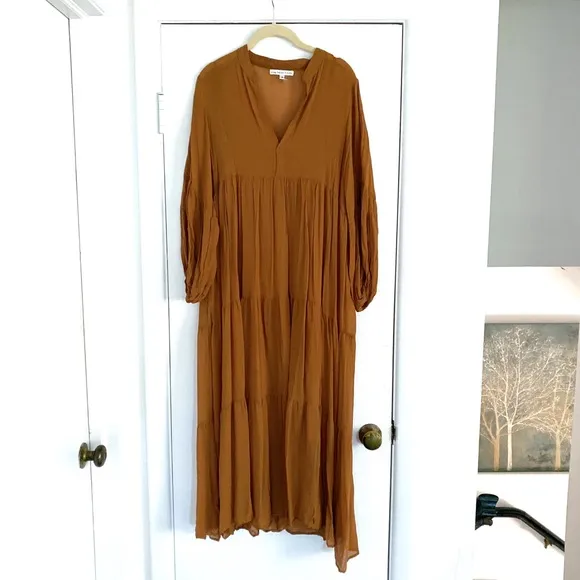 🍂 YOUNG FABULOUS &amp; BROKE BOHO BROWN LOOSE FIT MAXI   CAMISOLE DRESS!