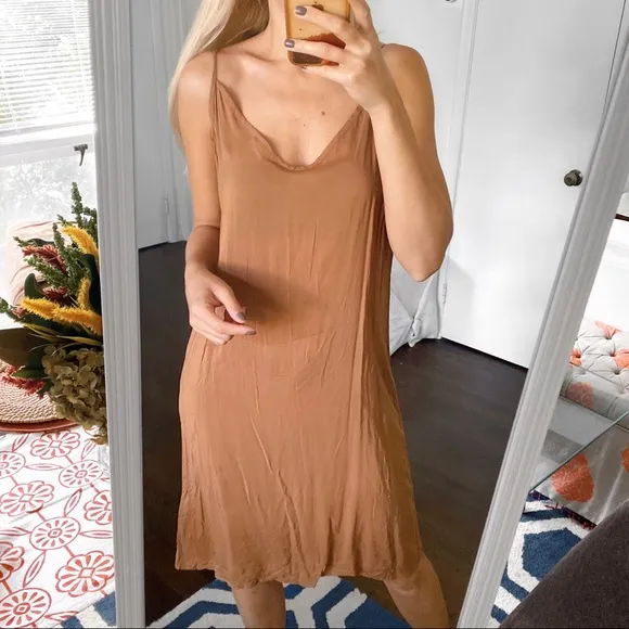 🍂 YOUNG FABULOUS &amp; BROKE BOHO BROWN LOOSE FIT MAXI   CAMISOLE DRESS!