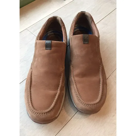 $100 Clarks Men Langton Step Slip On TAN 12 M leather nubuck eu 46 shoes loafers