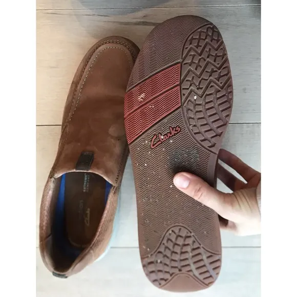 $100 Clarks Men Langton Step Slip On TAN 12 M leather nubuck eu 46 shoes loafers