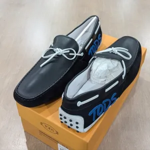 $675 Mens TOD's Leather Logo Loafers Drivers Black/Blue