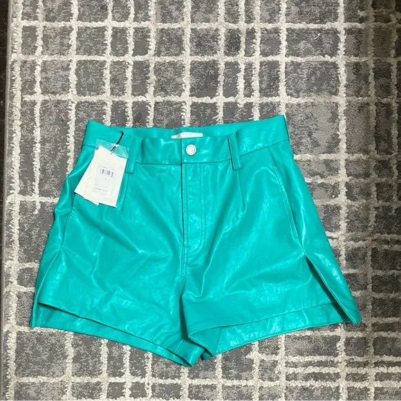 7 for all‎ mankind teal green faux leather shorts size 26 NWT