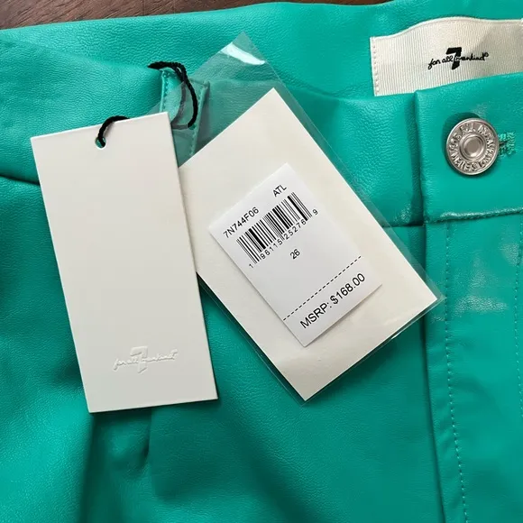 7 for all‎ mankind teal green faux leather shorts size 26 NWT