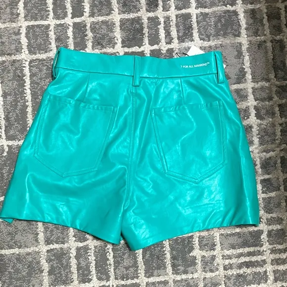 7 for all‎ mankind teal green faux leather shorts size 26 NWT