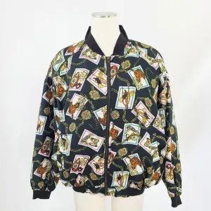 80s equestrian silk bomber jacket Robert Stock black colorful no size