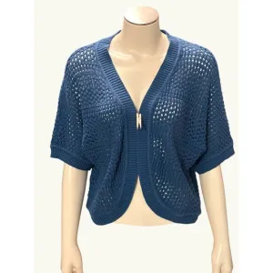 89th &amp; Madison Crop Top Open Knit Cardigan Blue Short Sleeve Layering Sweater XL