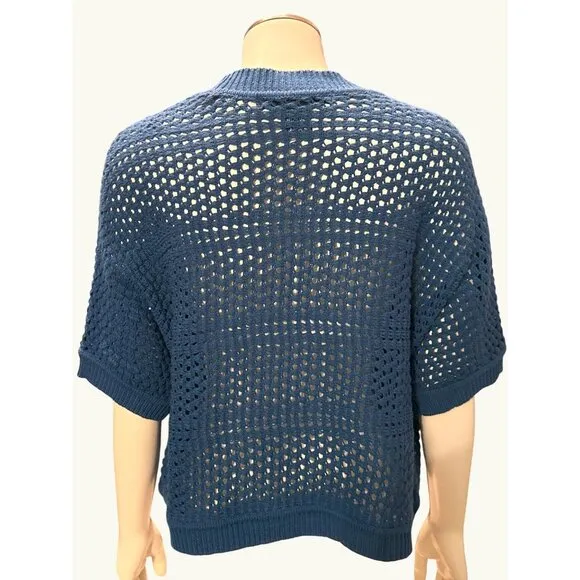 89th &amp; Madison Crop Top Open Knit Cardigan Blue Short Sleeve Layering Sweater XL