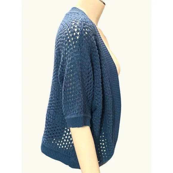 89th &amp; Madison Crop Top Open Knit Cardigan Blue Short Sleeve Layering Sweater XL
