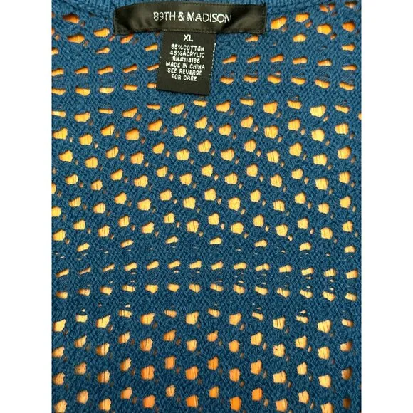 89th &amp; Madison Crop Top Open Knit Cardigan Blue Short Sleeve Layering Sweater XL
