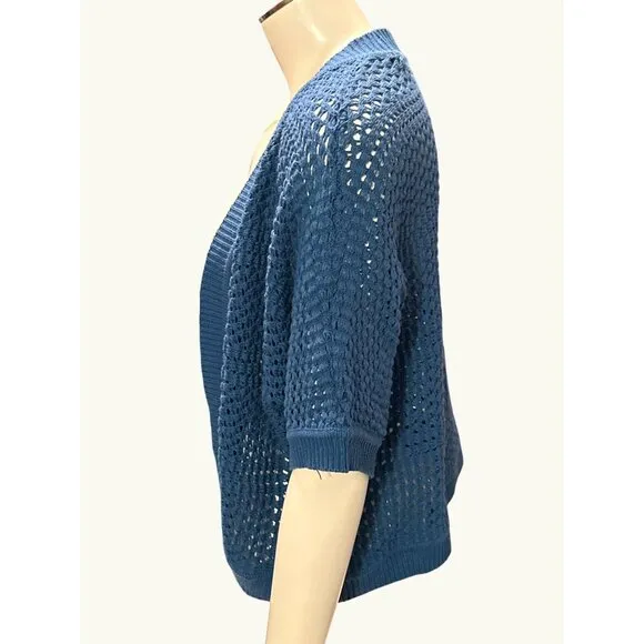 89th &amp; Madison Crop Top Open Knit Cardigan Blue Short Sleeve Layering Sweater XL