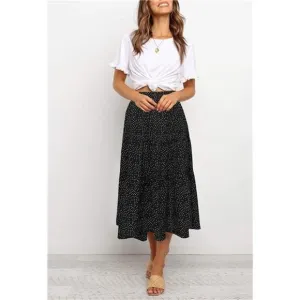 A-LINE Swing Midi Skirts 02-black