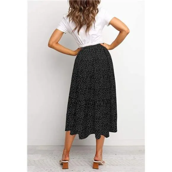 A-LINE Swing Midi Skirts 02-black