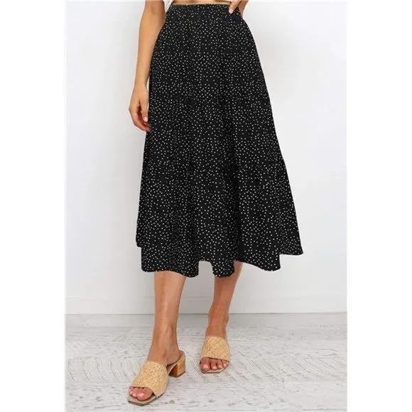A-LINE Swing Midi Skirts 02-black