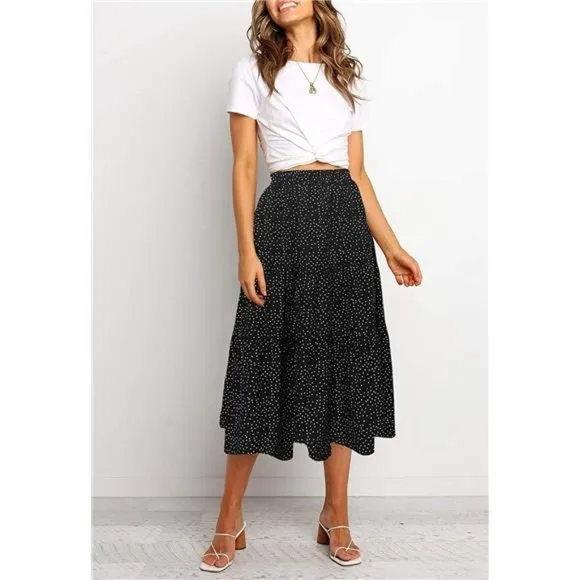A-LINE Swing Midi Skirts 02-black