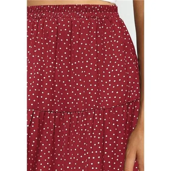 A-LINE Swing Midi Skirts 02-red