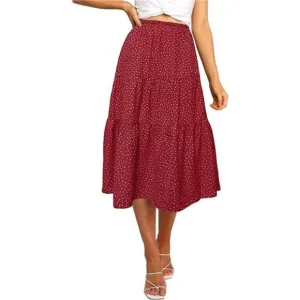A-LINE Swing Midi Skirts 02-red
