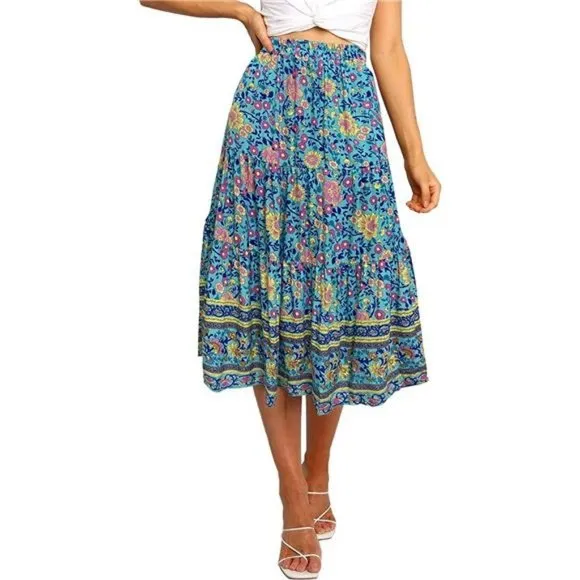 A-LINE Swing Midi Skirts 03-green