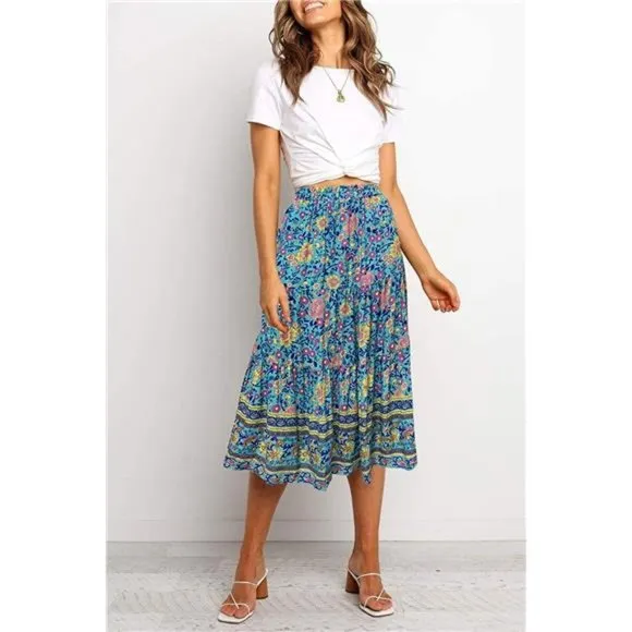A-LINE Swing Midi Skirts 03-green