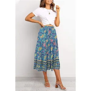 A-LINE Swing Midi Skirts 03-green