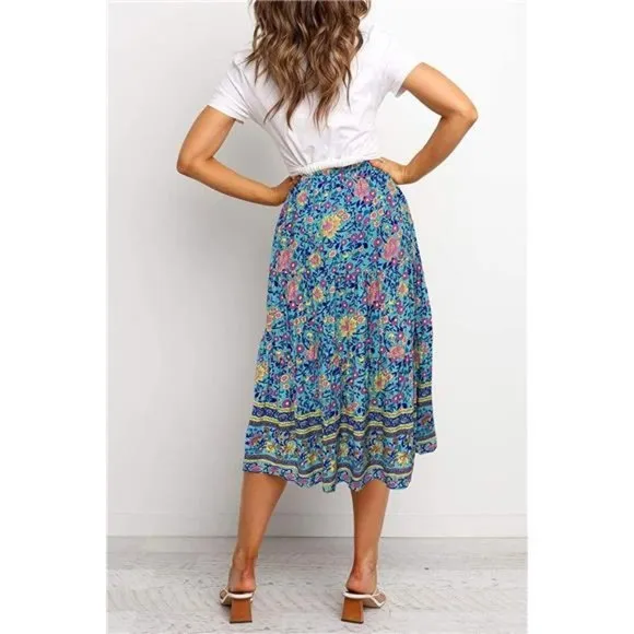 A-LINE Swing Midi Skirts 03-green