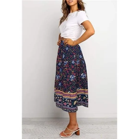A-LINE Swing Midi Skirts 03-navy