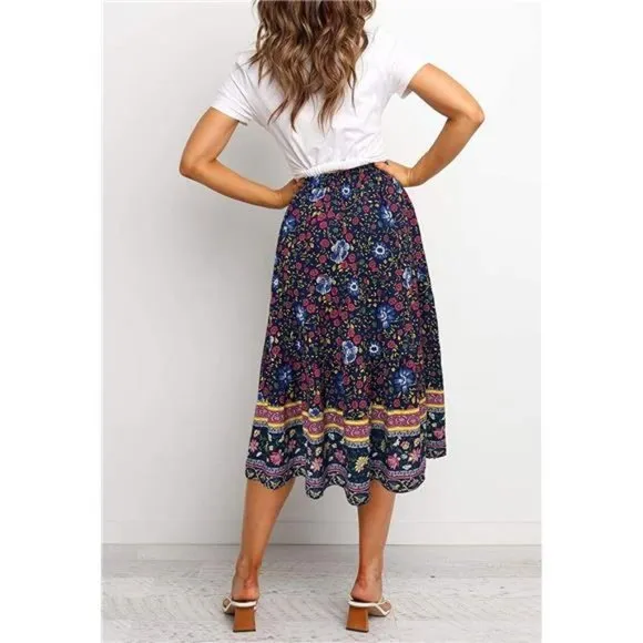 A-LINE Swing Midi Skirts 03-navy