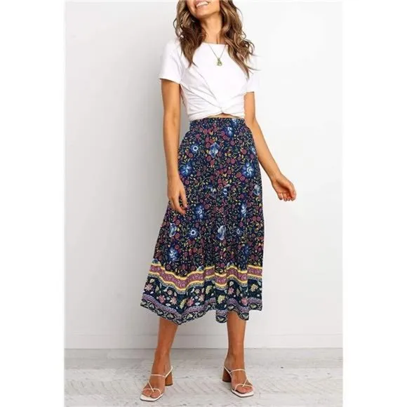 A-LINE Swing Midi Skirts 03-navy