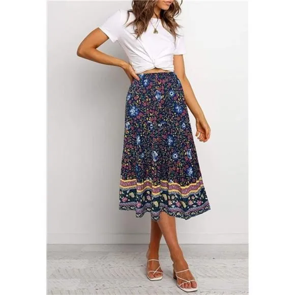 A-LINE Swing Midi Skirts 03-navy