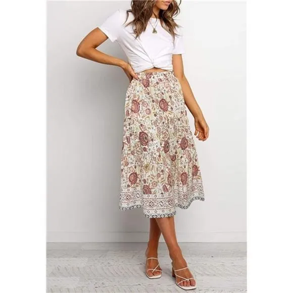 A-LINE Swing Midi Skirts 03-white