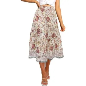 A-LINE Swing Midi Skirts 03-white