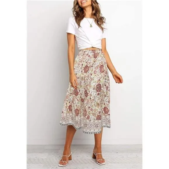 A-LINE Swing Midi Skirts 03-white
