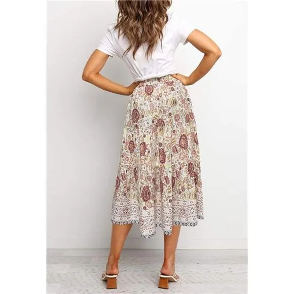 A-LINE Swing Midi Skirts 03-white