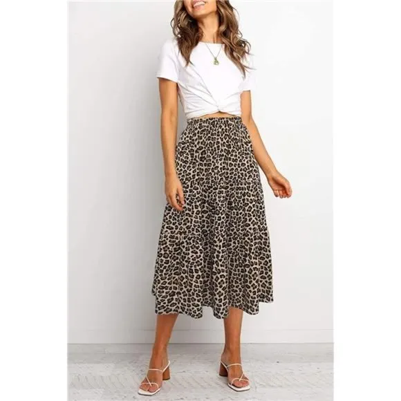 A-LINE Swing Midi Skirts Brown