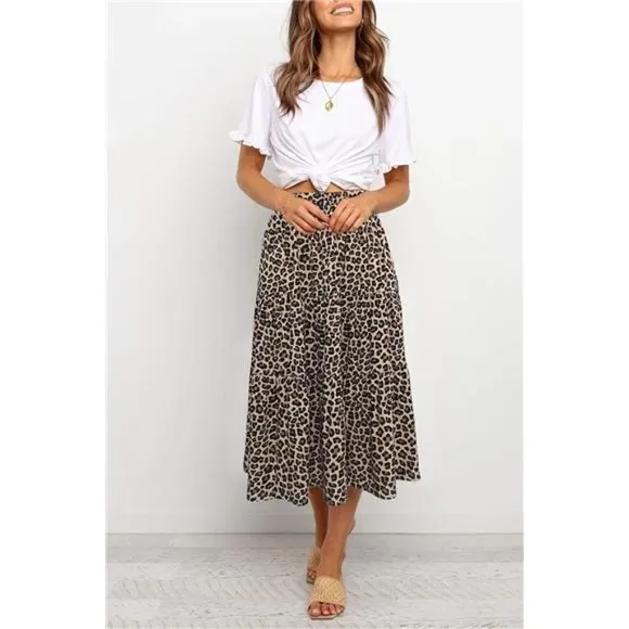 A-LINE Swing Midi Skirts Brown