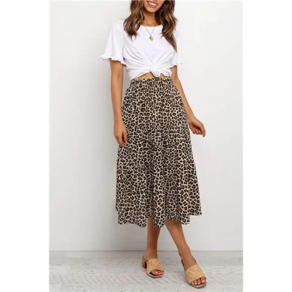 A-LINE Swing Midi Skirts Brown